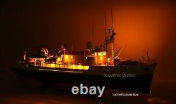 RV Calypso Research Vessel Handmade Wooden Ship Model with lights