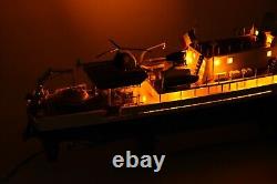 RV Calypso Research Vessel Handmade Wooden Ship Model with lights