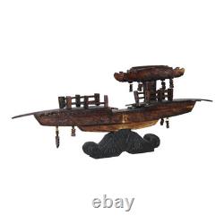 Rare Antique Early 20th Century Chinese Hand-Carved Wooden Boat Model on Stand
