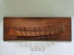 Rare Vintage Handcrafted Skeleton Half Hull Boat Model Folk Art Wood Scale Sail