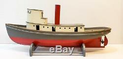 Rare Vintage Steam Tug Boat wood Model With motor 1940's Very heavy