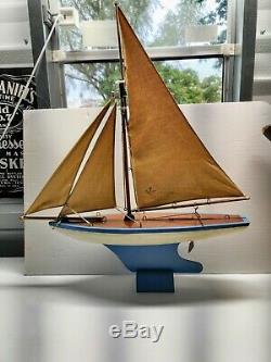 Rare Vintage Toy Model Real Wood Sailboat Pond Boat Sailing Yacht Wongs