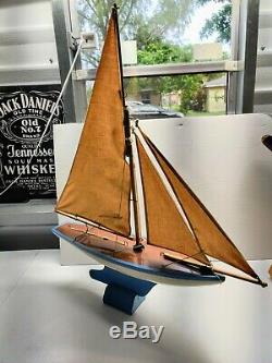Rare Vintage Toy Model Real Wood Sailboat Pond Boat Sailing Yacht Wongs