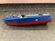Rare Vintage Wooden Model Boat Blue&red Made In Japan Battery Operated St