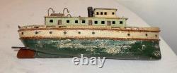 Rare antique handmade carved wood Folk Art boat model tug boat ship Schiff