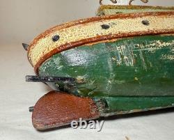 Rare antique handmade carved wood Folk Art boat model tug boat ship Schiff