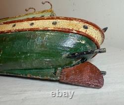 Rare antique handmade carved wood Folk Art boat model tug boat ship Schiff