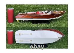 Red Italian Speed Boat Ship Wooden Model 21 52cm Luxury Handmade Home Desk D