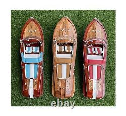 Red Italian Speed Boat Ship Wooden Model 21 52cm Luxury Handmade Home Desk D