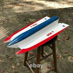 Remote Control Tunnel Hull Wooden Model Speed Boat (29 long), K&B 3.5cc