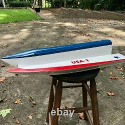 Remote Control Tunnel Hull Wooden Model Speed Boat (29 long), K&B 3.5cc