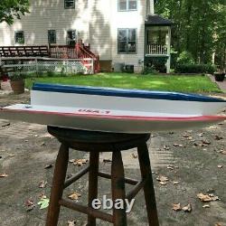 Remote Control Tunnel Hull Wooden Model Speed Boat (29 long), K&B 3.5cc