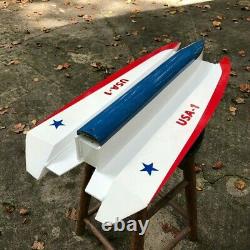 Remote Control Tunnel Hull Wooden Model Speed Boat (29 long), K&B 3.5cc