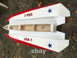 Remote Control Tunnel Hull Wooden Model Speed Boat (29 long), K&B 3.5cc