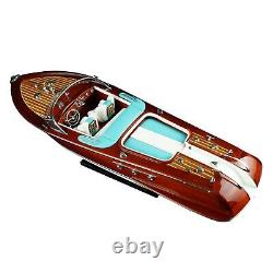 Riva Aquarama 20 White Blue Wood Model Boat 53cm Handmade Italian Speed Boat