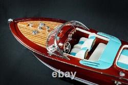 Riva Aquarama 20 White Blue Wood Model Boat 53cm Handmade Italian Speed Boat