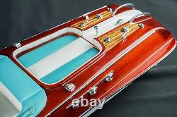 Riva Aquarama 20 White Blue Wood Model Boat 53cm Handmade Italian Speed Boat