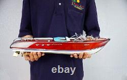 Riva Aquarama 20 White Blue Wood Model Boat 53cm Handmade Italian Speed Boat