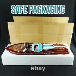 Riva Aquarama 20 White Blue Wood Model Boat 53cm Handmade Italian Speed Boat