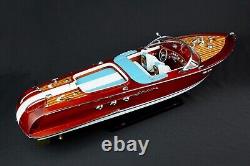 Riva Aquarama 20 White Blue Wood Model Boat 53cm Handmade Italian Speed Boat