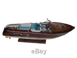 Riva Aquarama 20 White Blue Wood Model Boat L50 Handmade Italian Speed Boat