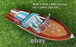 Riva Aquarama Speed Model Ship 21 Blue Wooden Nautical Model Decor Handmade