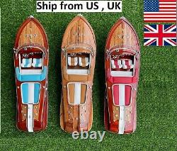Riva Aquarama Speed Model Ship 21 Blue Wooden Nautical Model Decor Handmade