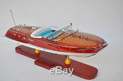 Riva Ariston Speed Boat 21 White and Blue Wooden Model Boat