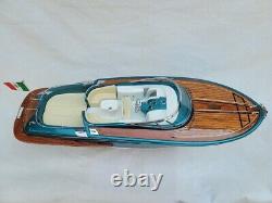 Riva Rama 27 Turquoise Painted Hull Quality Wood Model Boat L70cm Xmas Gift