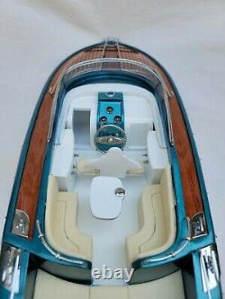 Riva Rama 27 Turquoise Painted Hull Quality Wood Model Boat L70cm Xmas Gift