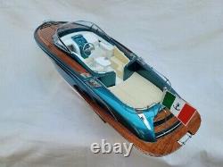 Riva Rama 27 Turquoise Painted Hull Quality Wood Model Boat L70cm Xmas Gift