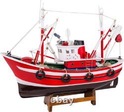 SAILINGSTORY Wooden Fishing Boat Model Ship Decor Red