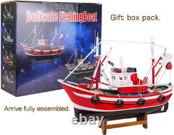 SAILINGSTORY Wooden Fishing Boat Model Ship Decor Red