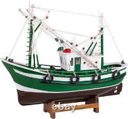 SAILINGSTORY Wooden Fishing Boat Model Ship Model Decor Green