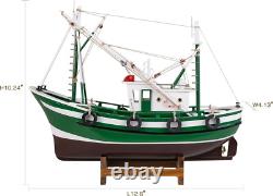 SAILINGSTORY Wooden Fishing Boat Model Ship Model Decor Green