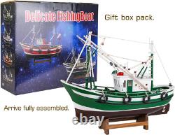 SAILINGSTORY Wooden Fishing Boat Model Ship Model Decor Green