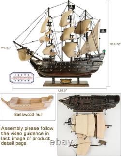 SAILINGSTORY Wooden Pirate Ship Model Black Pearl Beige Sails 20.5