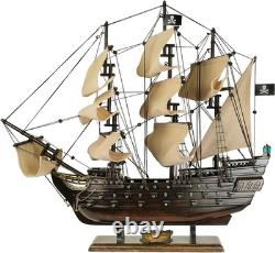 SAILINGSTORY Wooden Pirate Ship Model Black Pearl Beige Sails 20.5