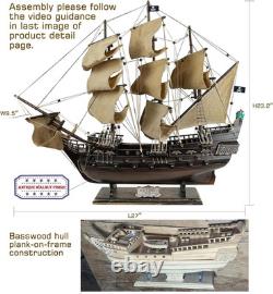 SAILINGSTORY Wooden Pirate Ship Model Black Pearl Beige Sails 27