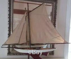 SALE! Vtg Lg Wooden Model Sailing Pond Yacht Ship Boat Bluebell MYC Decorative