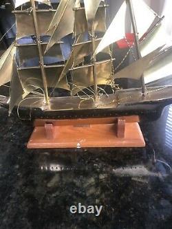 SOLID BRASS VINTAGE SAIL BOAT Ship MODEL Nautical The USA Eagle W Wood Stand