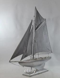Sailing vessel Sailboat Model nautical 21.5 Boat vtg 1900's yacht silver paint