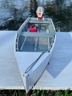 Skiff Model with Miniature Red Johnson Outboard and Matching Gas Tank