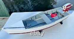 Skiff Model with Miniature Red Johnson Outboard and Matching Gas Tank