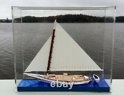 Skipjack Sailboat, Chesapeake Oyster Boat, Waterline Model, Bay Blue, with Case