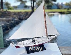 Skipjack Sailboat Model, Chesapeake Bay Oyster Boat, Sails Raised, With Stand