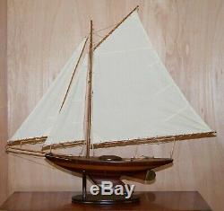 Stunning Large Hand Carved Wooden Model Boat Working Rudder Large Sails Nice