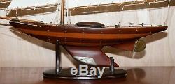 Stunning Large Hand Carved Wooden Model Boat Working Rudder Large Sails Nice