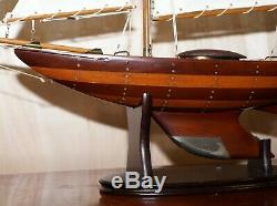 Stunning Large Hand Carved Wooden Model Boat Working Rudder Large Sails Nice