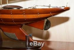 Stunning Large Hand Carved Wooden Model Boat Working Rudder Large Sails Nice